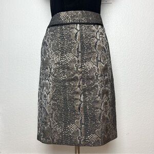 ANN TAYLOR Pencil Skirt Women's 4 Gold Snakeskin Print Lined Back Slit Zipper